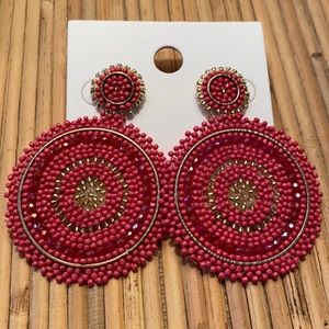 Red pink gold seed bead earrings holiday style bohemian chic NWT earrings